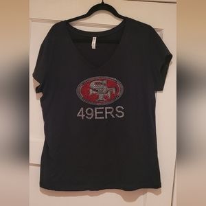San Francisco 49ers Rhinestone V-NECK T-Shirt
